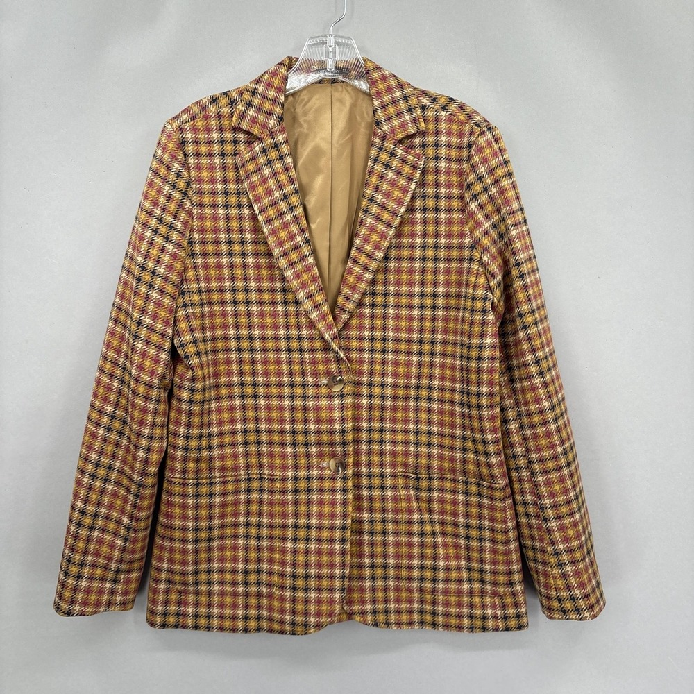 J.McLaughlin Blazer Womens Small Yellow Pink Houndstooth Plaid Lined 2 Button